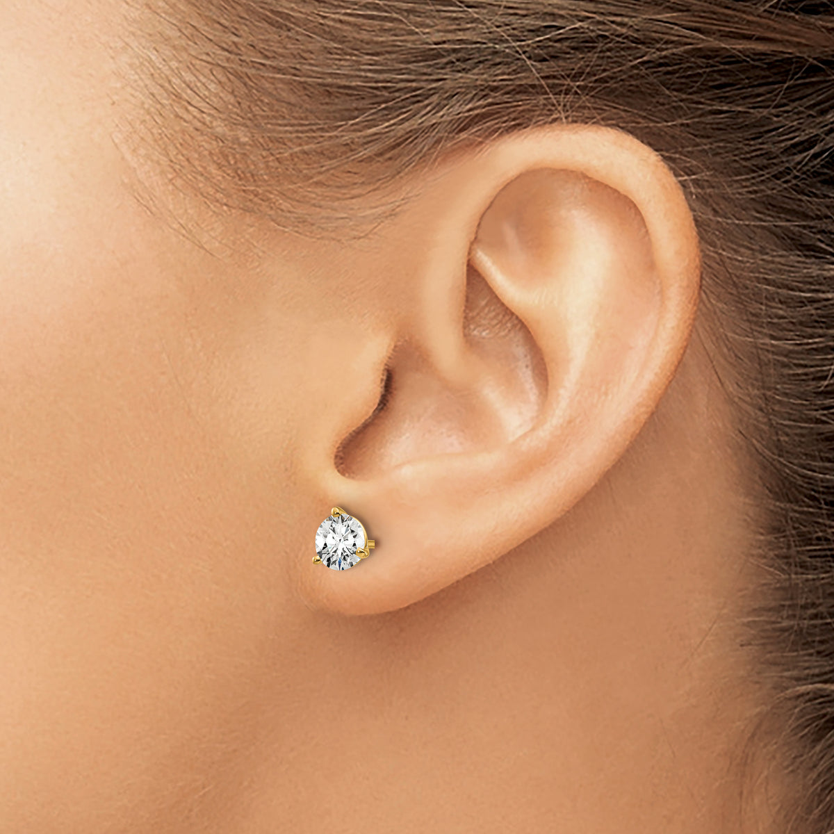 Round Lab Grown Diamond 3-Prong Studs - 14k Yellow Gold / 1-1/5 ctw. / VS+ F+