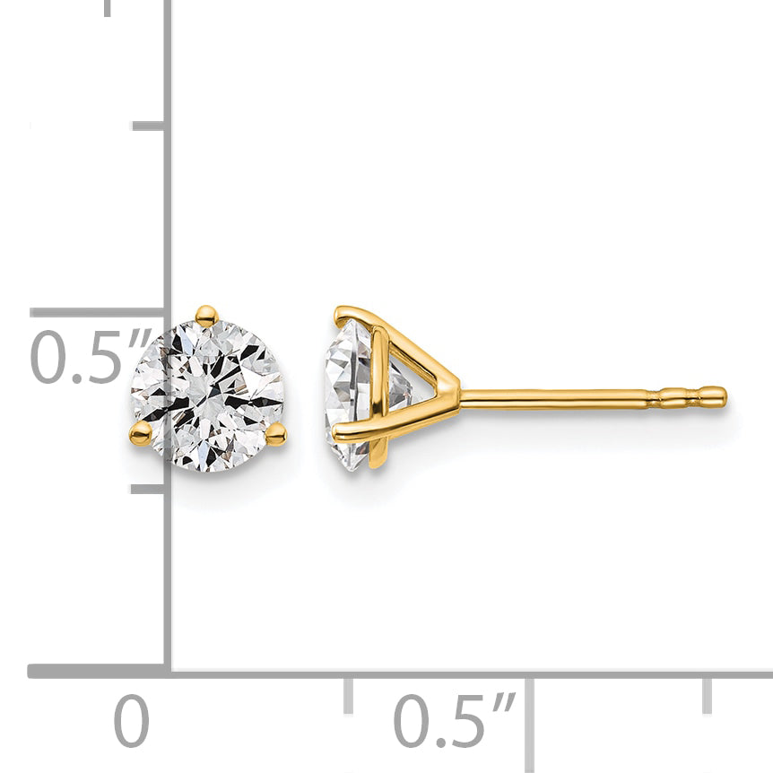 Round Lab Grown Diamond 3-Prong Studs - 14k Yellow Gold / 1-1/5 ctw. / VS+ F+