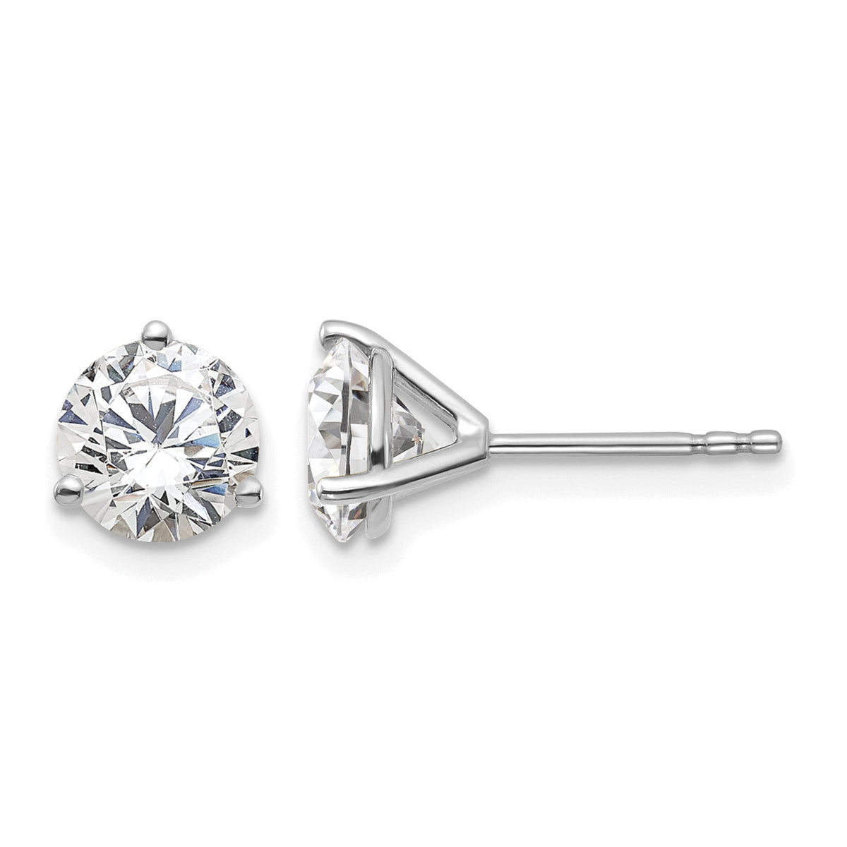 Lab Grown Diamond Gold 3-Prong Solitaire Earrings - 18k White Gold / 1-1/2 ctw. / VS+ F+