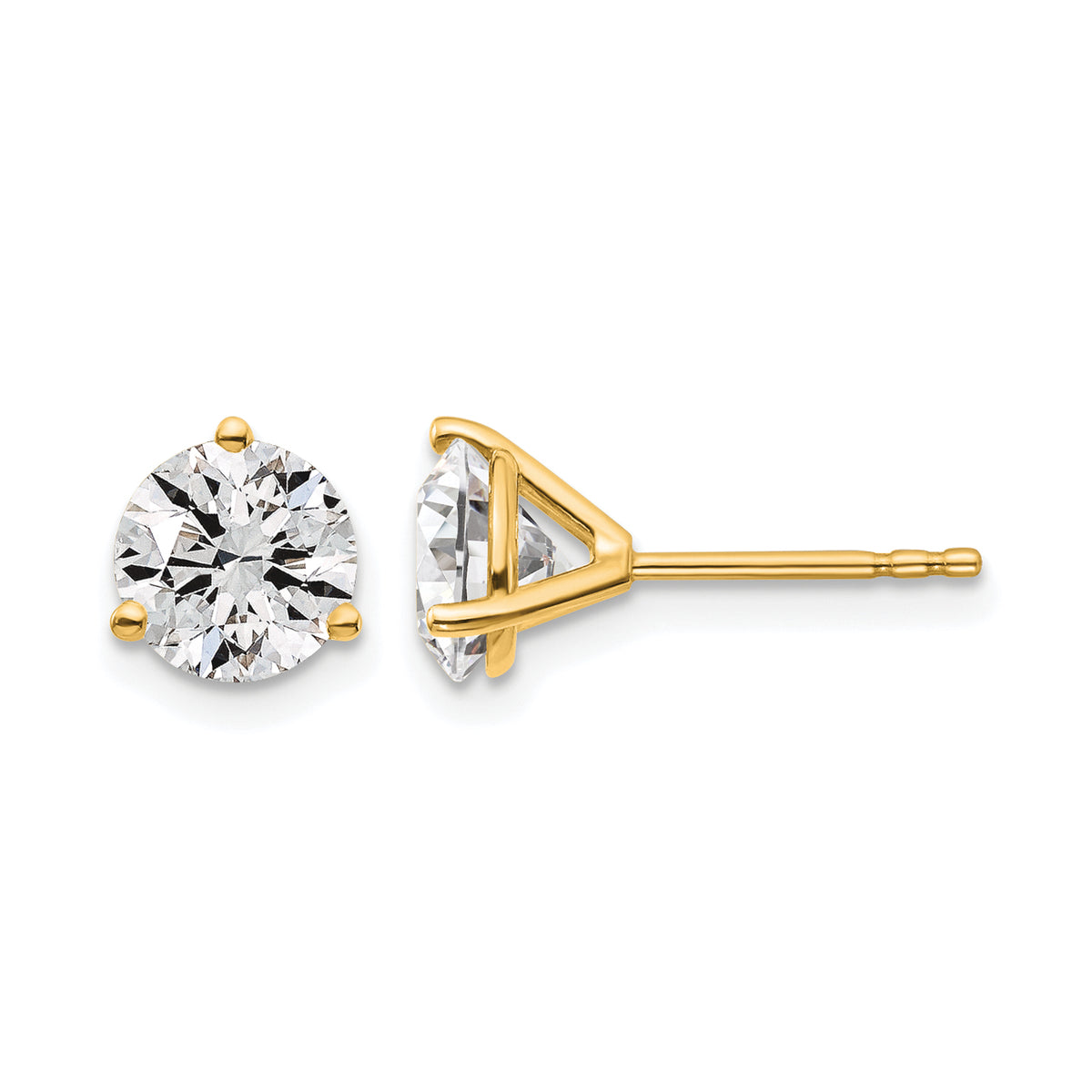 Lab Grown Diamond Gold 3-Prong Solitaire Earrings - 14k Yellow Gold / 1-5/8 ctw. / VS+ F+