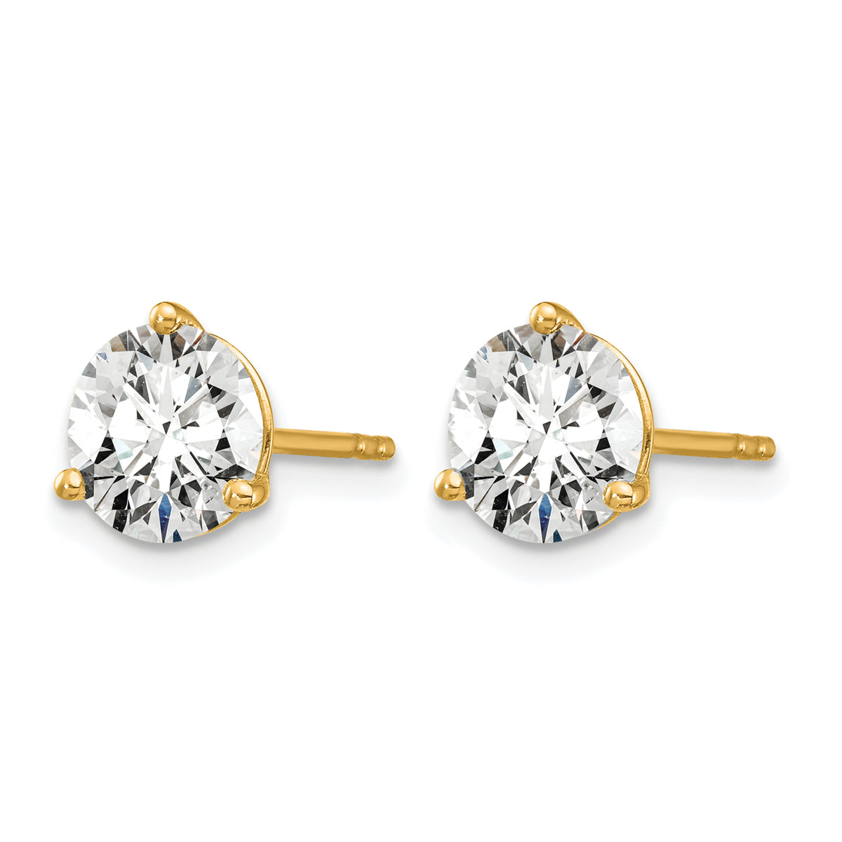 Lab Grown Diamond Gold 3-Prong Solitaire Earrings - 14k Yellow Gold / 2 ctw. / VS+ F+