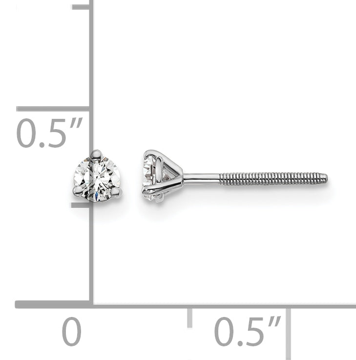 Lab Grown Diamond Gold 3-Prong Solitaire Earrings with Screw Backs - 14k White Gold / 1/5 ctw. / VS+ F+