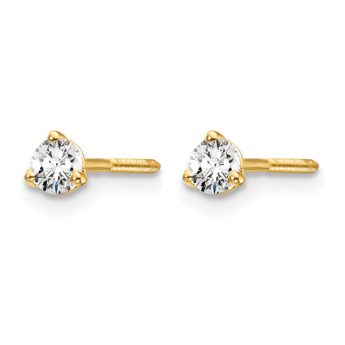 Lab Grown Diamond Gold 3-Prong Solitaire Earrings with Screw Backs - 14k Yellow Gold / 1/5 ctw. / VS+ F+