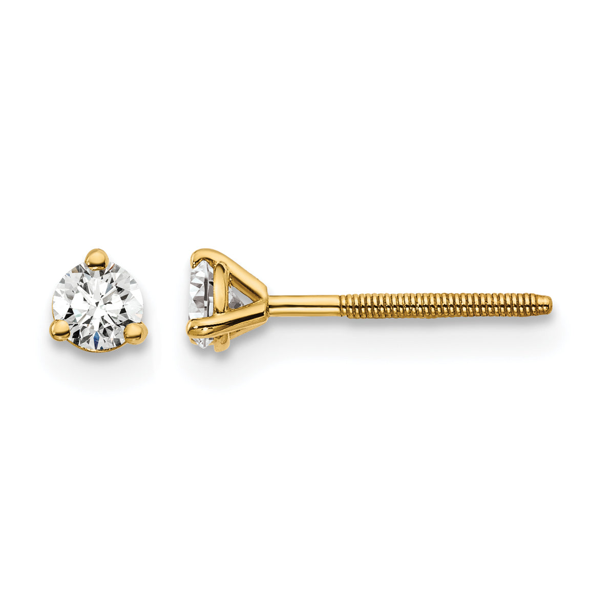 Lab Grown Diamond Gold 3-Prong Solitaire Earrings with Screw Backs - 14k Yellow Gold / 1/5 ctw. / VS+ F+