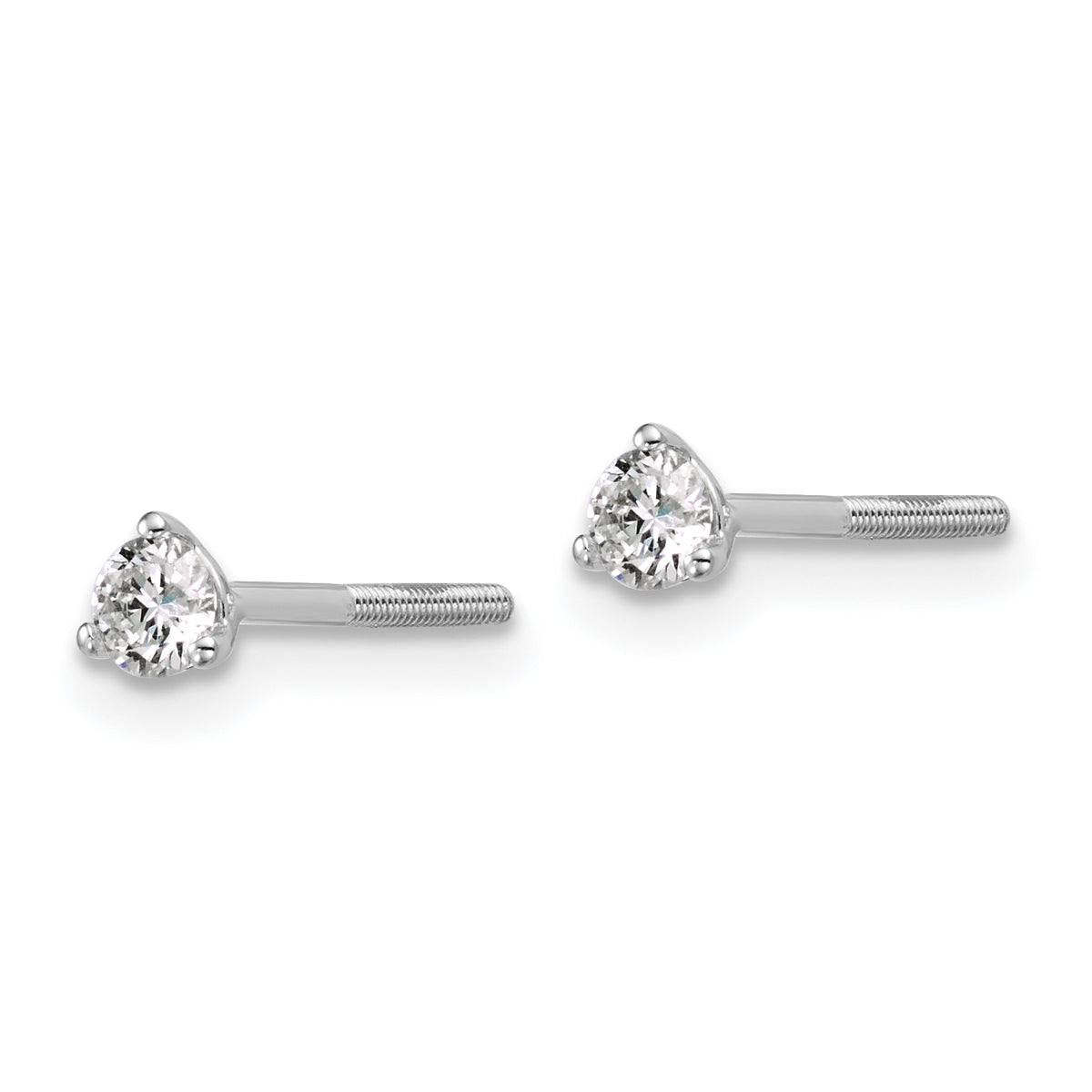 Lab Grown Diamond Gold 3-Prong Solitaire Earrings with Screw Backs - 18k White Gold / 1/4 ctw. / VS+ F+
