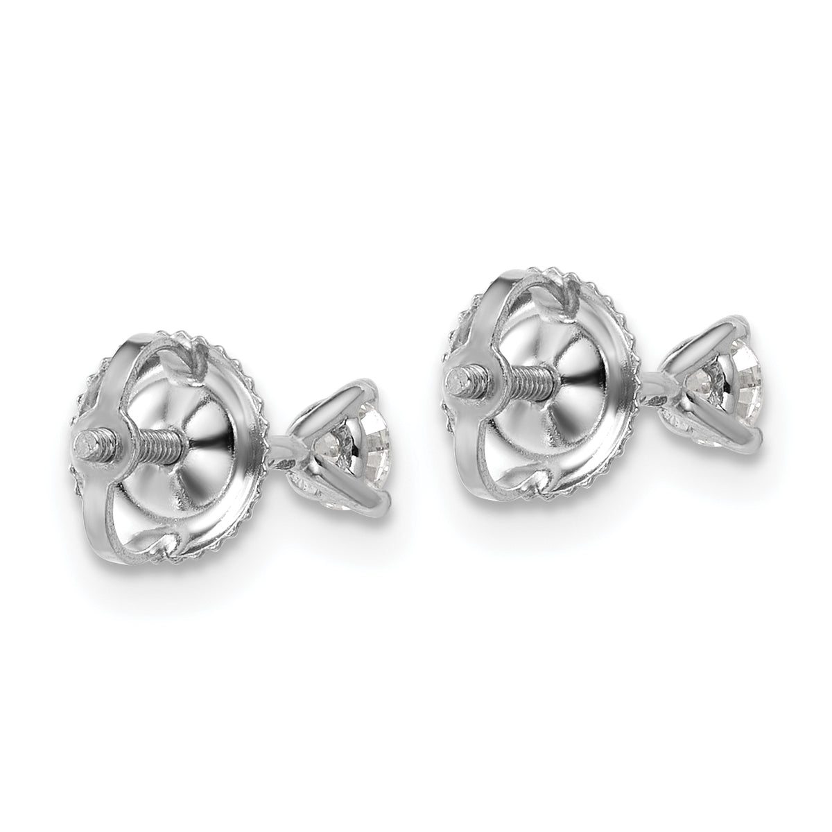 Lab Grown Diamond Gold 3-Prong Solitaire Earrings with Screw Backs - 18k White Gold / 1/4 ctw. / VS+ F+