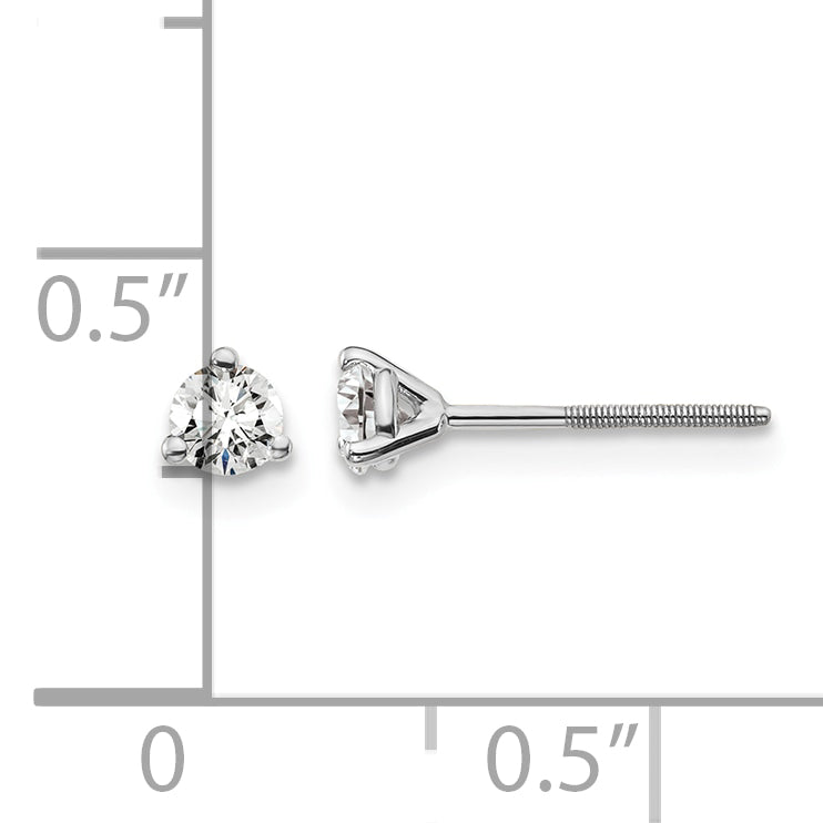 Lab Grown Diamond Gold 3-Prong Solitaire Earrings with Screw Backs - 18k White Gold / 1/4 ctw. / VS+ F+