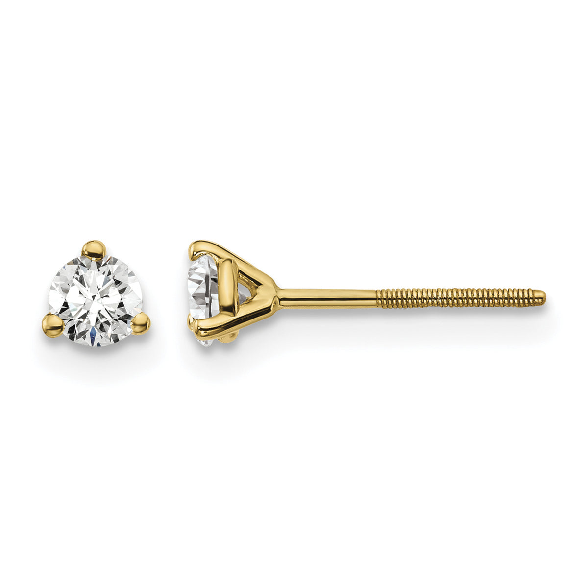 Lab Grown Diamond Gold 3-Prong Solitaire Earrings with Screw Backs - 18k Yellow Gold / 1/4 ctw. / VS+ F+