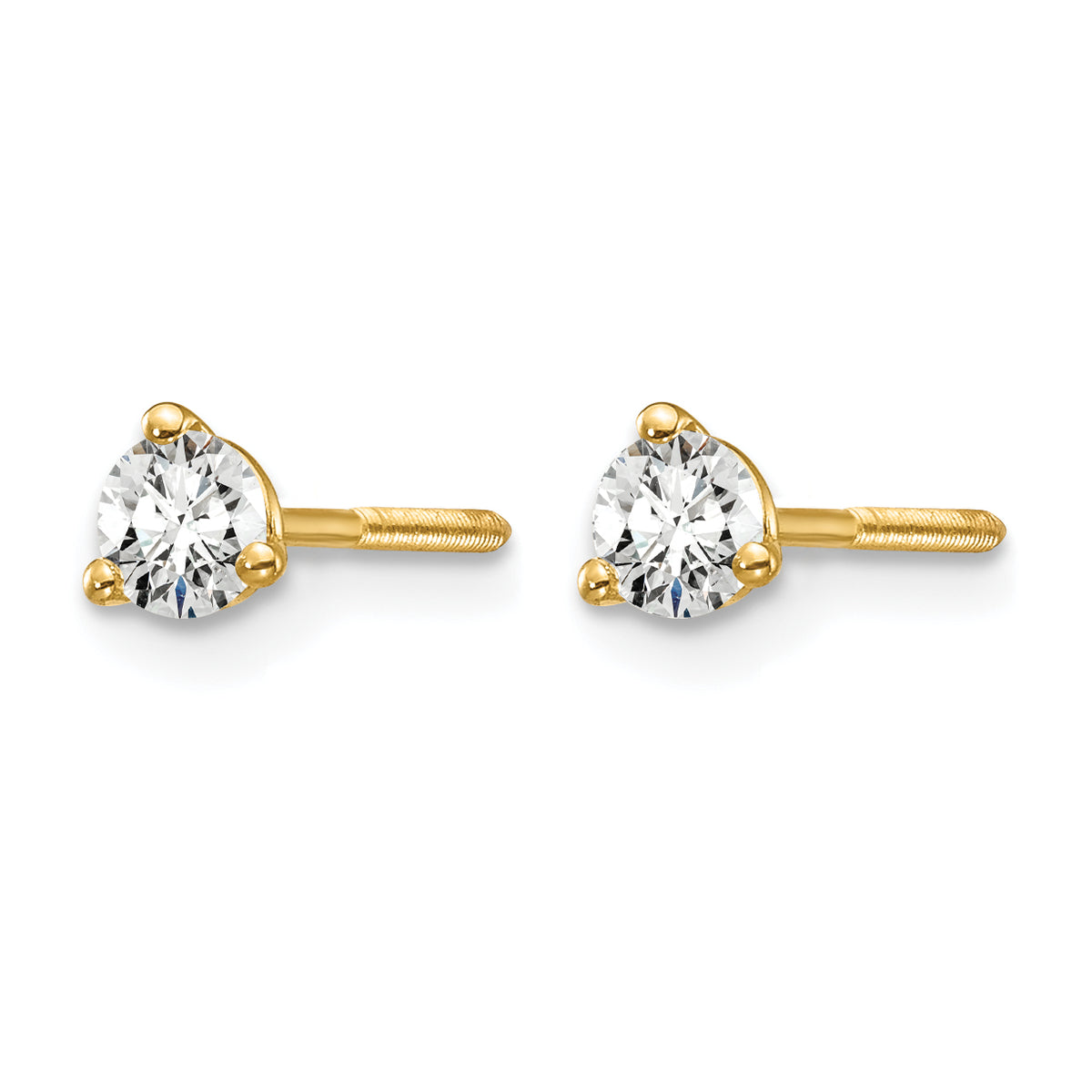 Lab Grown Diamond Gold 3-Prong Solitaire Earrings with Screw Backs - 14k Yellow Gold / 1/4 ctw. / VS+ F+