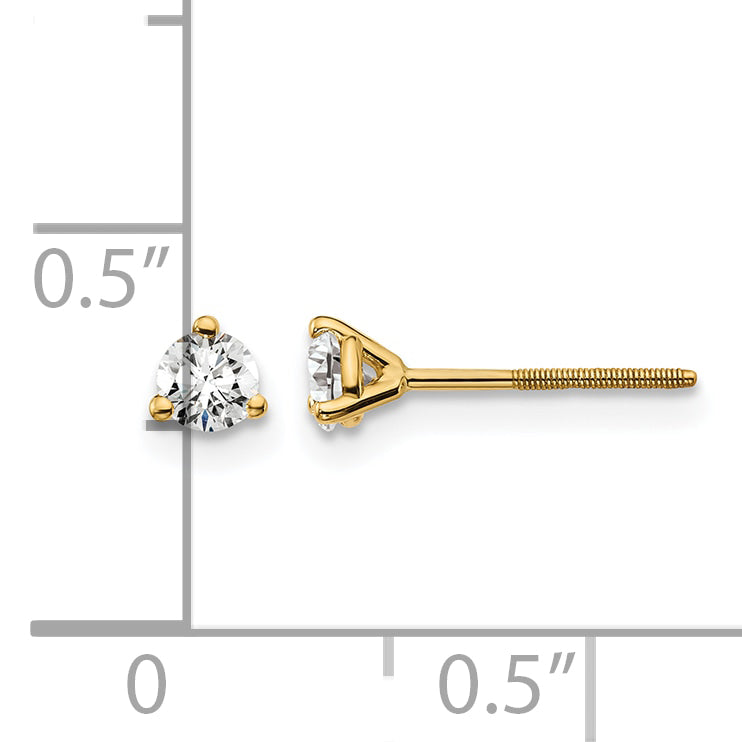 Lab Grown Diamond Gold 3-Prong Solitaire Earrings with Screw Backs - 14k Yellow Gold / 1/4 ctw. / VS+ F+