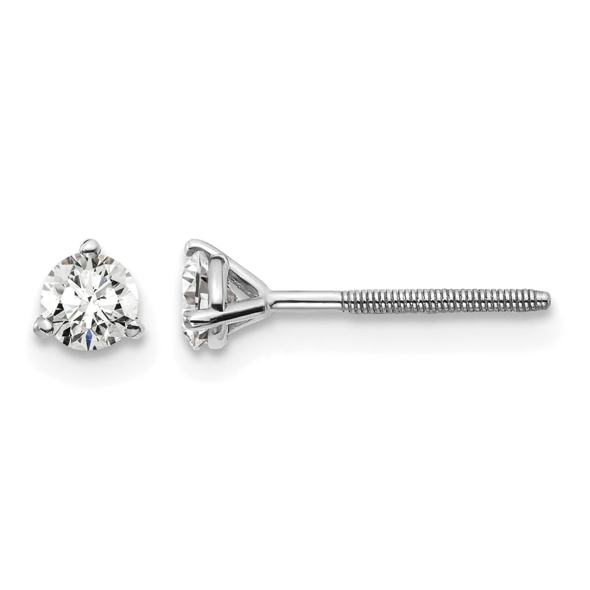 Lab Grown Diamond Gold 3-Prong Solitaire Earrings with Screw Backs - 18k White Gold / 1/3 ctw. / VS+ F+