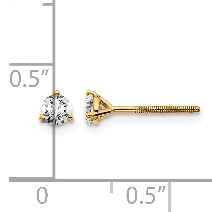 Lab Grown Diamond Gold 3-Prong Solitaire Earrings with Screw Backs - 18k Yellow Gold / 1/3 ctw. / VS+ F+