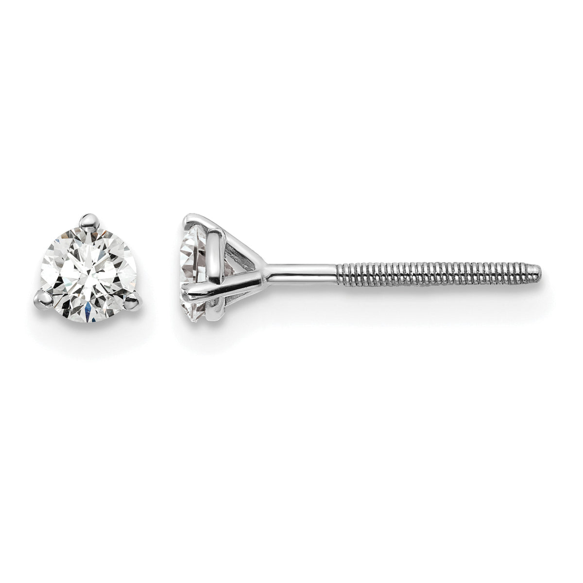 Lab Grown Diamond Gold 3-Prong Solitaire Earrings with Screw Backs - 14k White Gold / 1/3 ctw. / VS+ F+