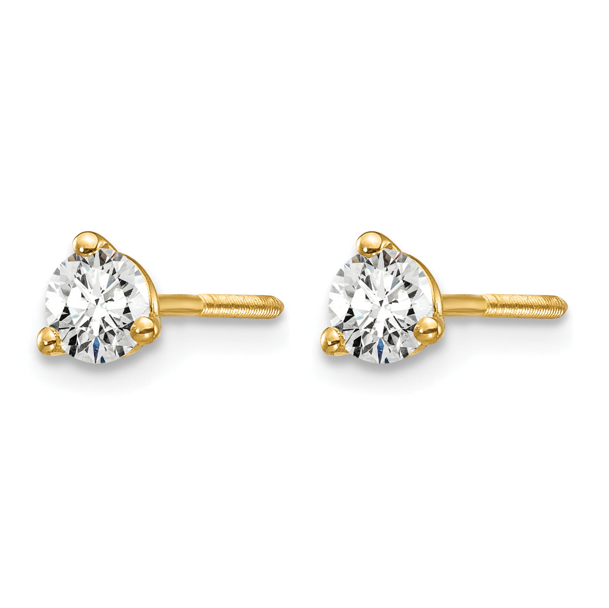 Lab Grown Diamond Gold 3-Prong Solitaire Earrings with Screw Backs - 14k Yellow Gold / 1/3 ctw. / VS+ F+