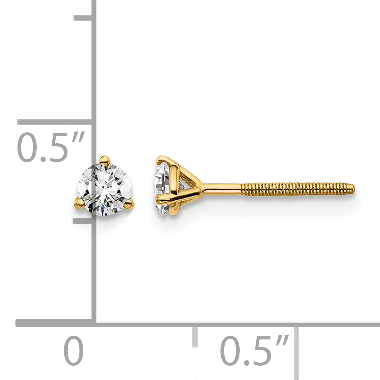 Lab Grown Diamond Gold 3-Prong Solitaire Earrings with Screw Backs - 14k Yellow Gold / 1/3 ctw. / VS+ F+