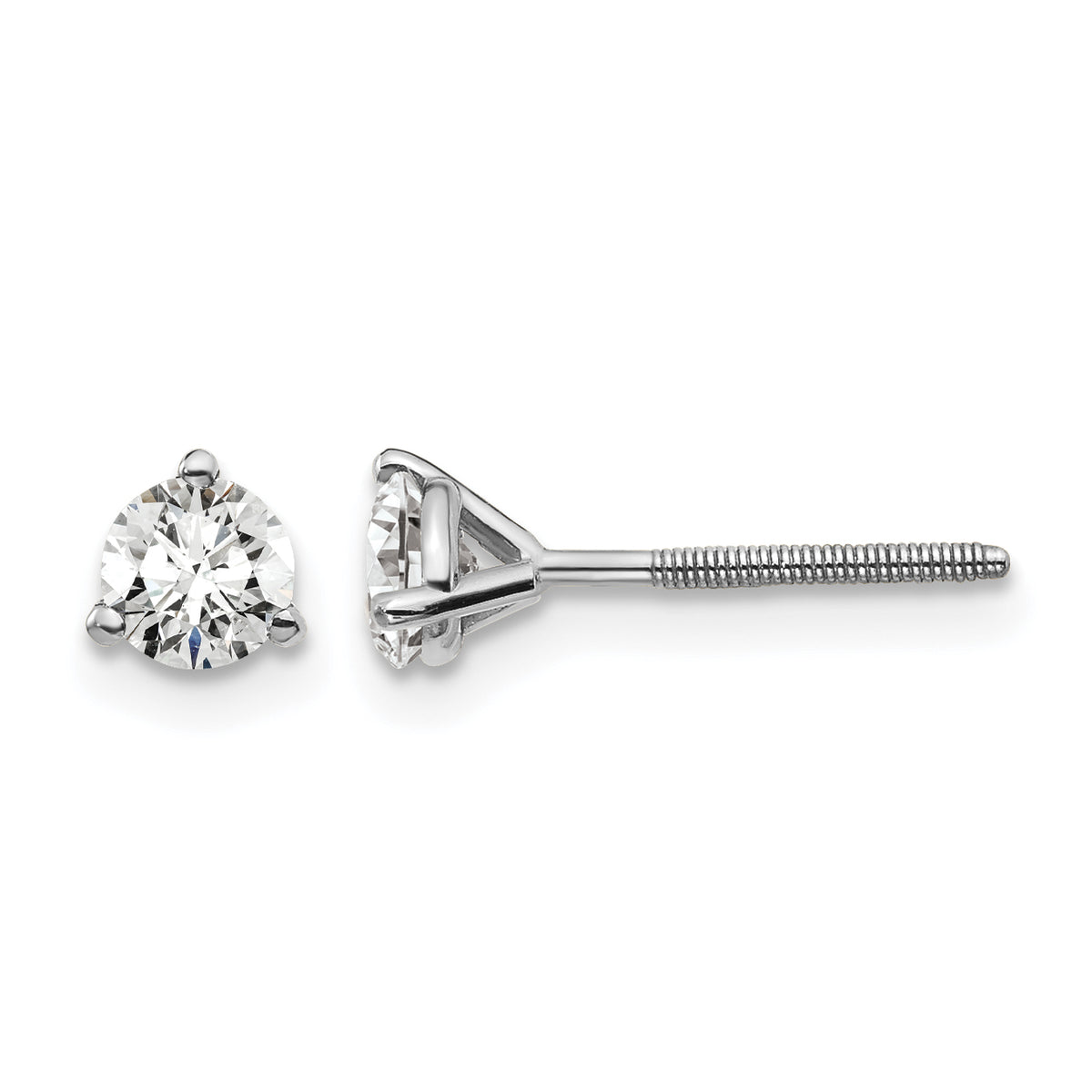 Lab Grown Diamond Gold 3-Prong Solitaire Earrings with Screw Backs - 18k White Gold / 1/2 ctw. / VS+ F+
