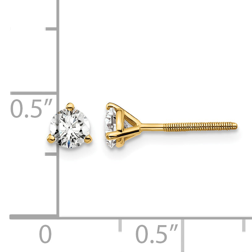 Lab Grown Diamond Gold 3-Prong Solitaire Earrings with Screw Backs - 18k Yellow Gold / 1/2 ctw. / VS+ F+