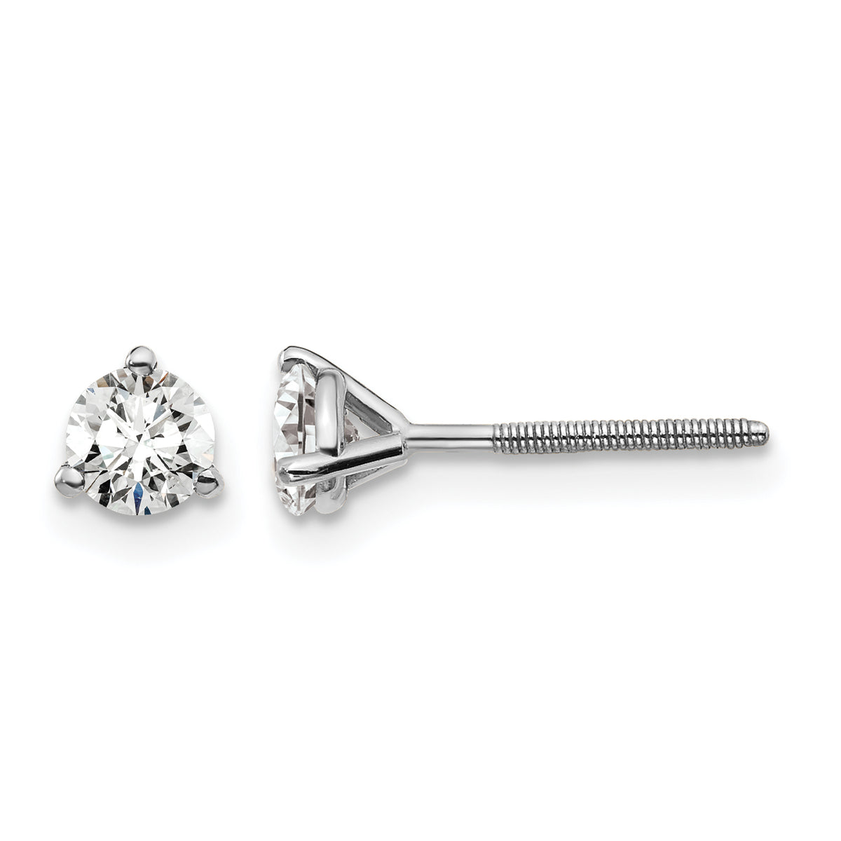 Lab Grown Diamond Gold 3-Prong Solitaire Earrings with Screw Backs - 14k White Gold / 1/2 ctw. / VS+ F+