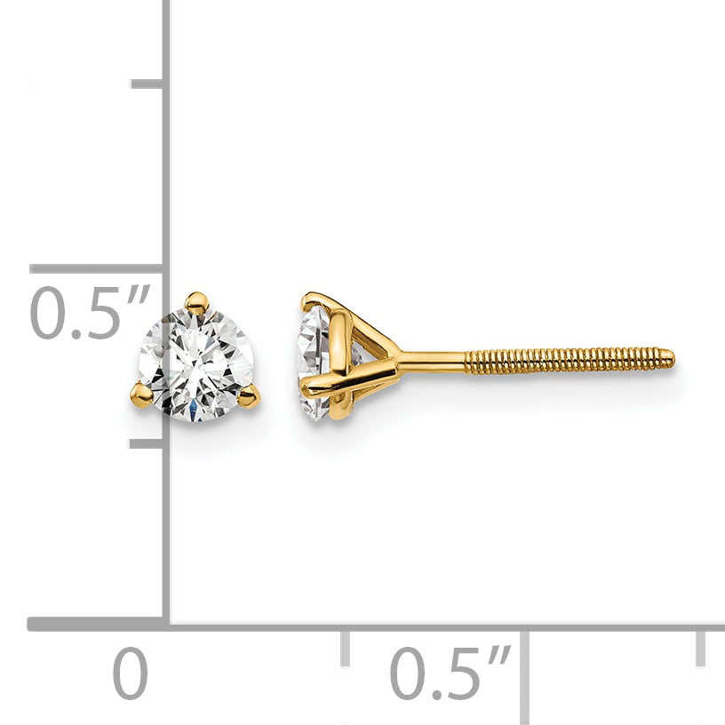 Lab Grown Diamond Gold 3-Prong Solitaire Earrings with Screw Backs - 14k Yellow Gold / 1/2 ctw. / VS+ F+