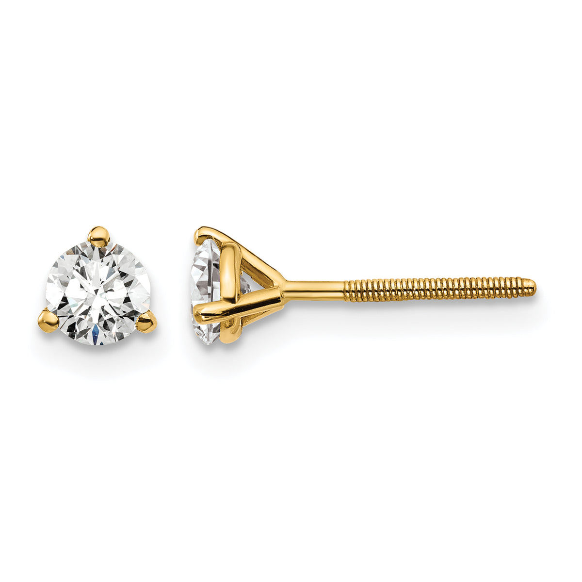 Lab Grown Diamond Gold 3-Prong Solitaire Earrings with Screw Backs - 14k Yellow Gold / 1/2 ctw. / VS+ F+