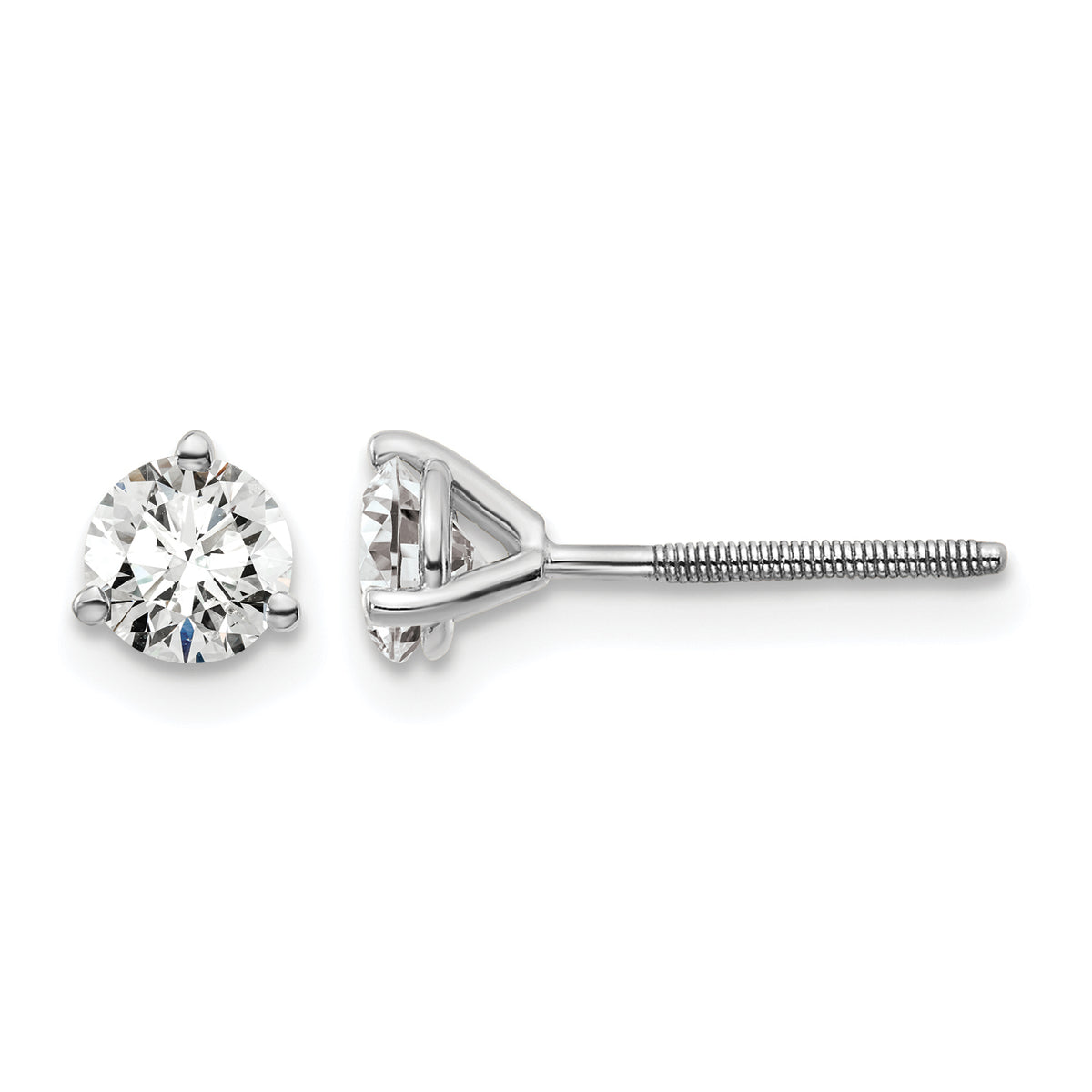 Lab Grown Diamond Gold 3-Prong Solitaire Earrings with Screw Backs - 14k White Gold / 2/3 ctw. / VS/SI+ G+ Certified