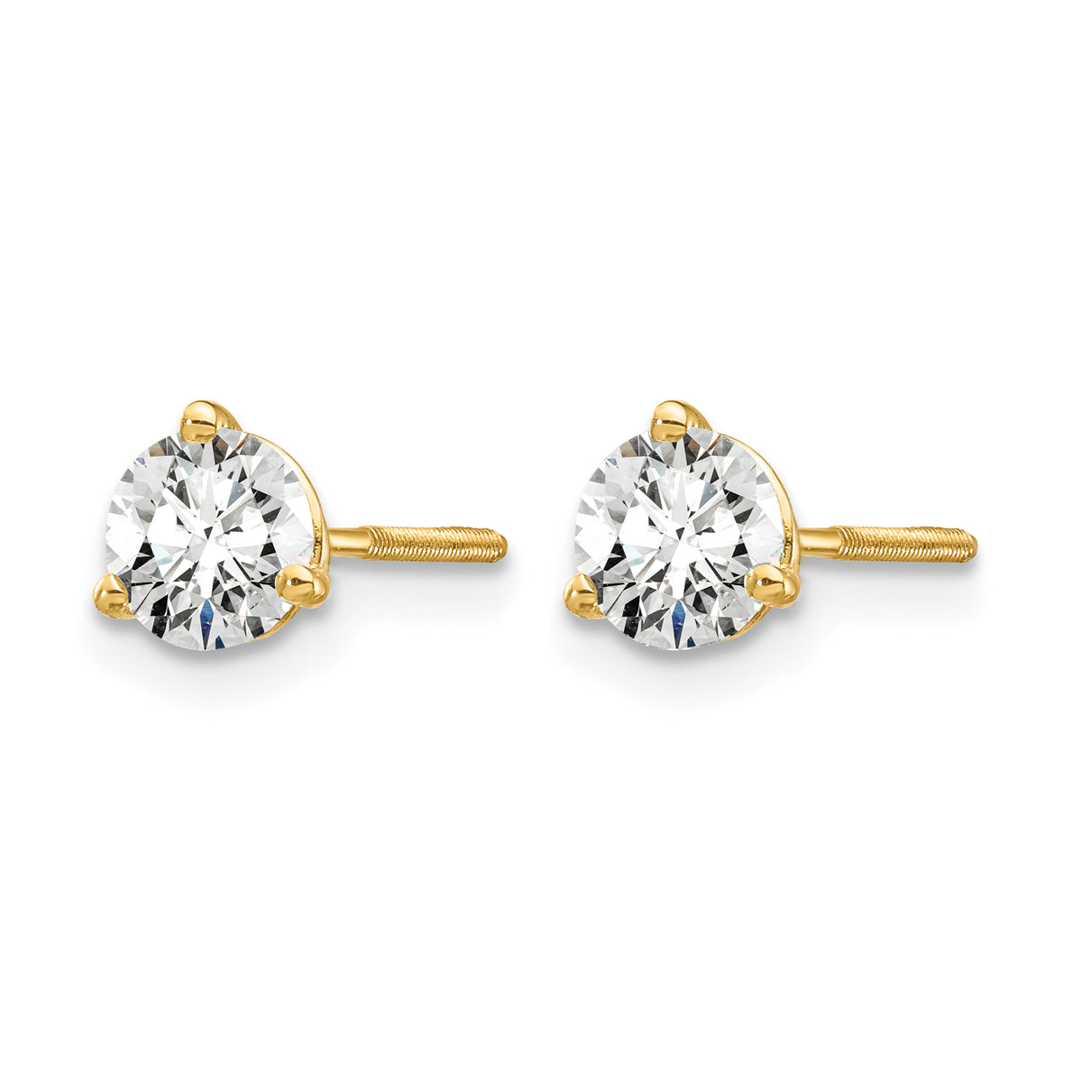 Lab Grown Diamond Gold 3-Prong Solitaire Earrings with Screw Backs - 14k Yellow Gold / 2/3 ctw. / VS+ F+ Certified
