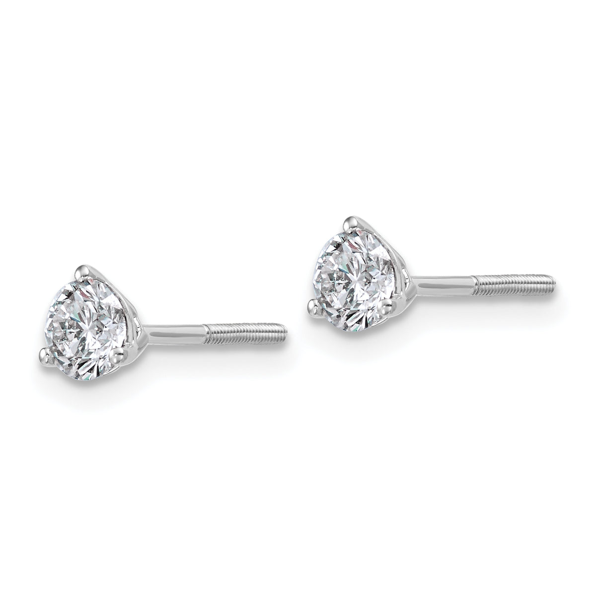 Lab Grown Diamond Gold 3-Prong Solitaire Earrings with Screw Backs - 18k White Gold / 2/3 ctw. / VS+ F+