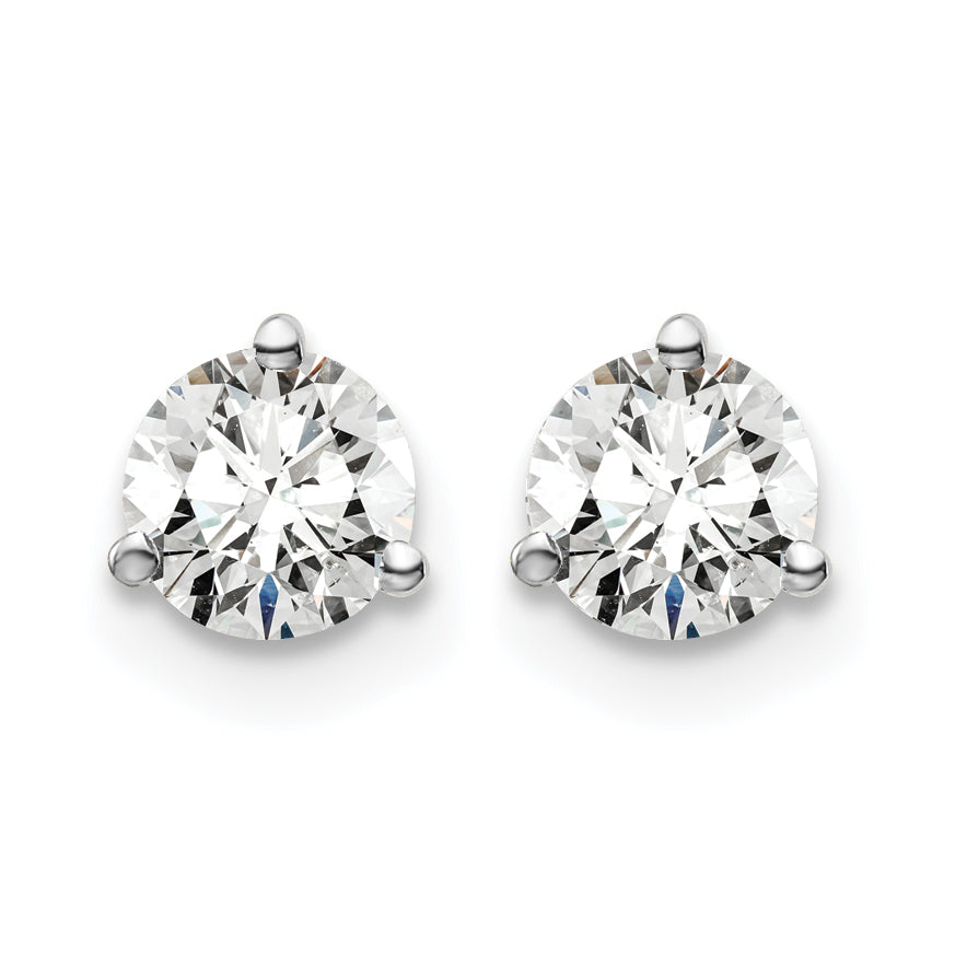 Lab Grown Diamond Gold 3-Prong Solitaire Earrings with Screw Backs - 14k White Gold / 2/3 ctw. / VS+ F+