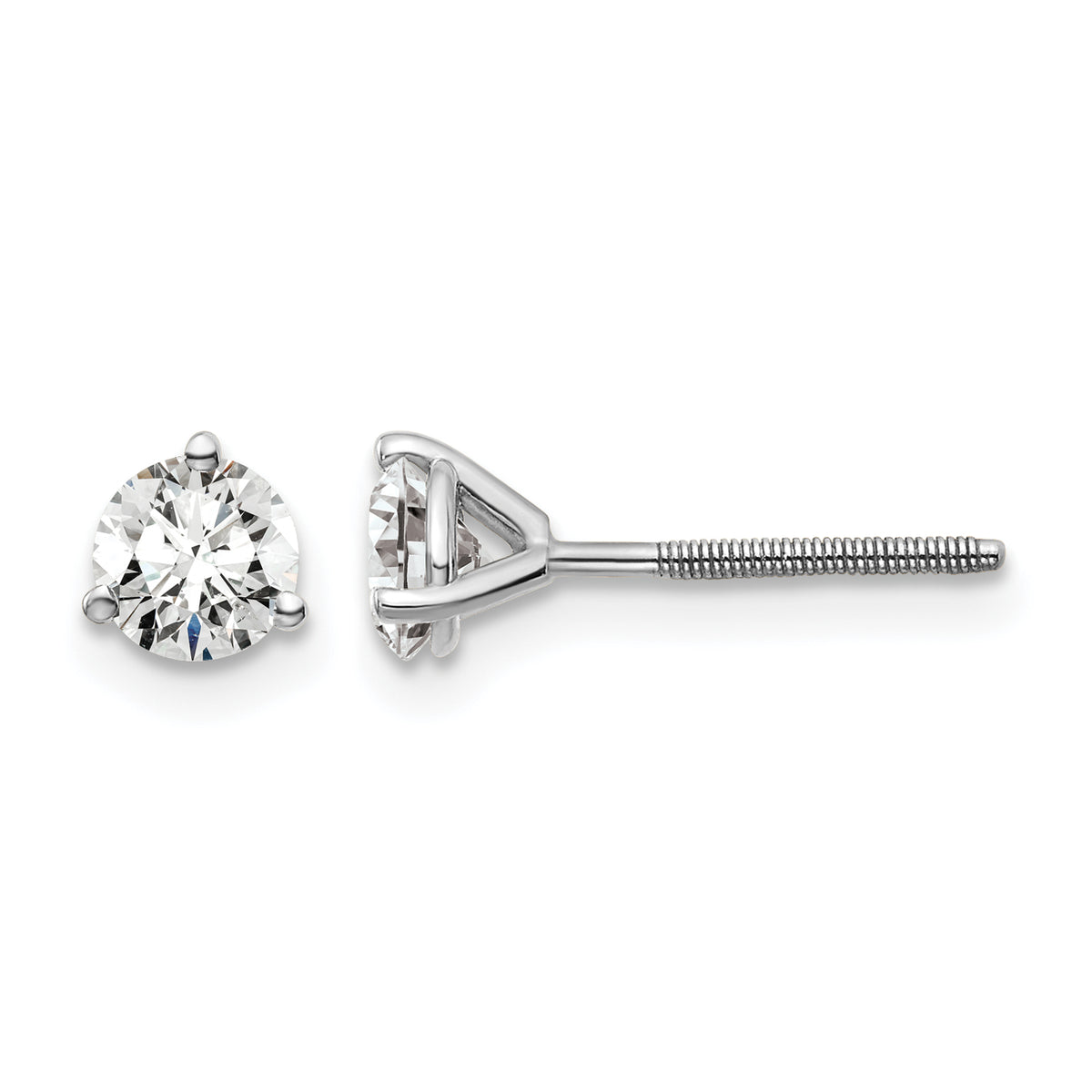 Lab Grown Diamond Gold 3-Prong Solitaire Earrings with Screw Backs - 14k White Gold / 2/3 ctw. / VS+ F+ Certified