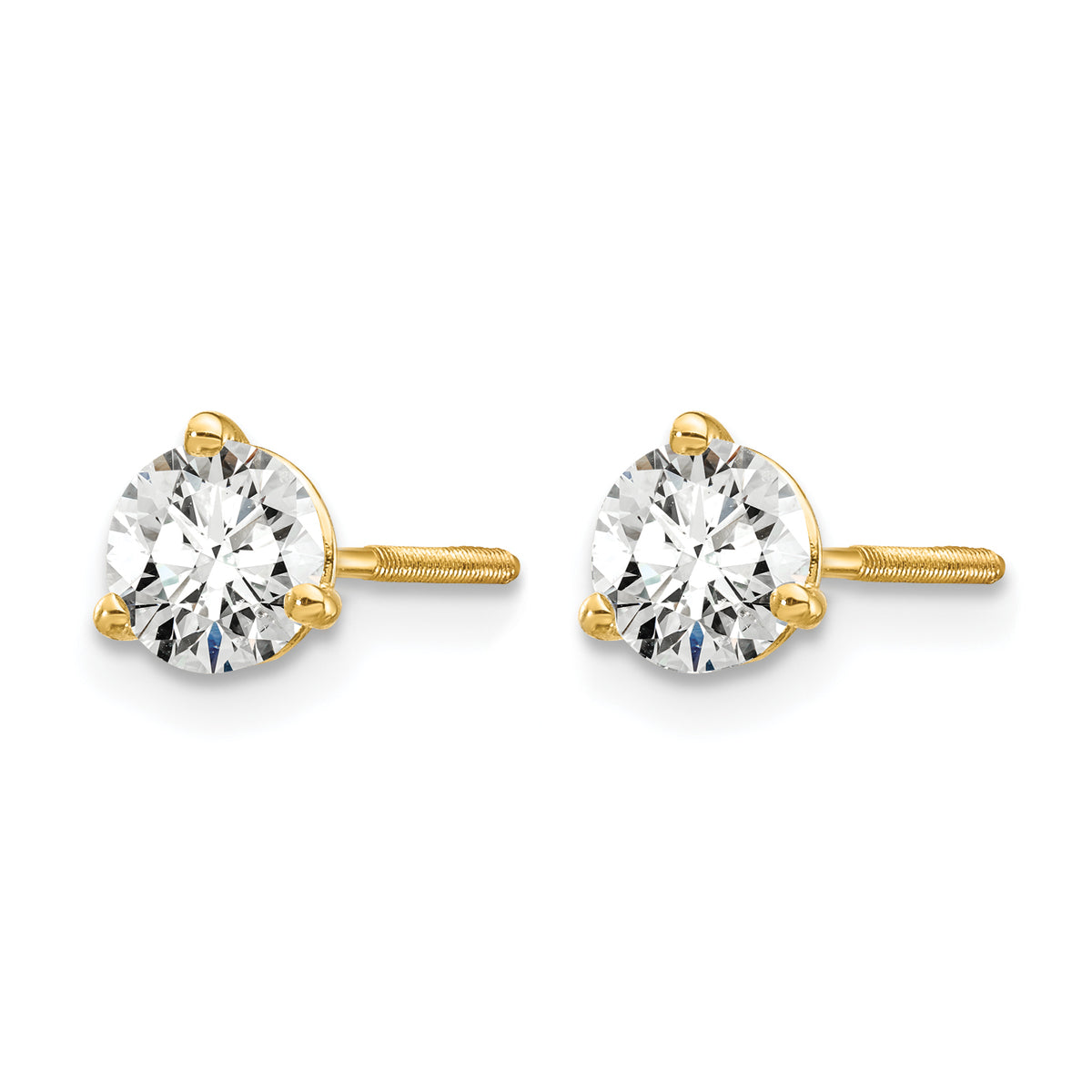 Lab Grown Diamond Gold 3-Prong Solitaire Earrings with Screw Backs - 14k Yellow Gold / 2/3 ctw. / VS+ F+