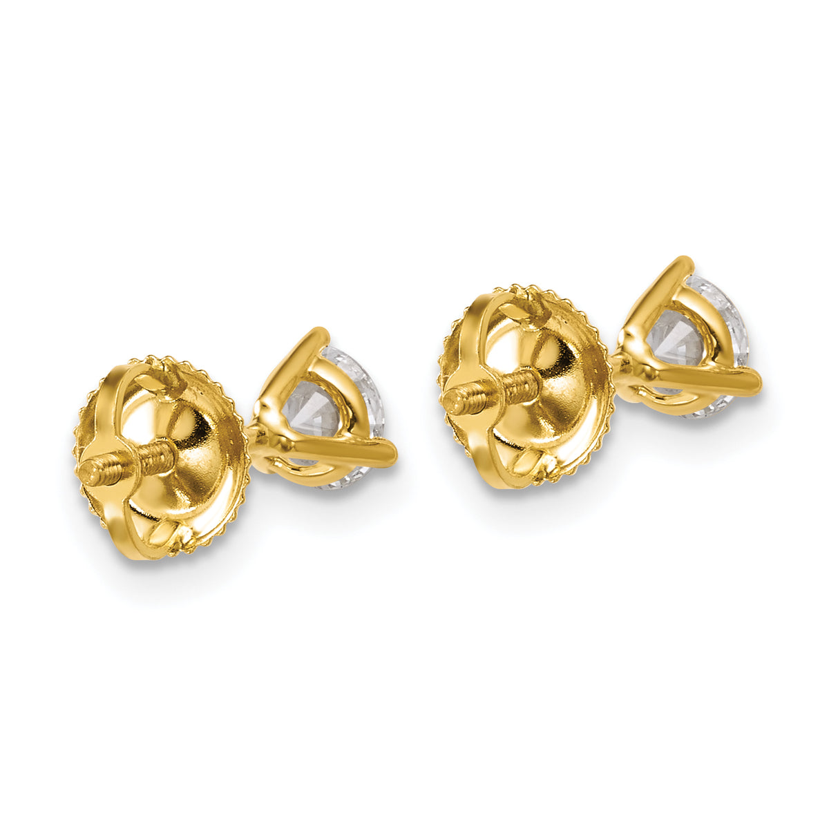 Lab Grown Diamond Gold 3-Prong Solitaire Earrings with Screw Backs - 14k Yellow Gold / 2/3 ctw. / VS+ F+