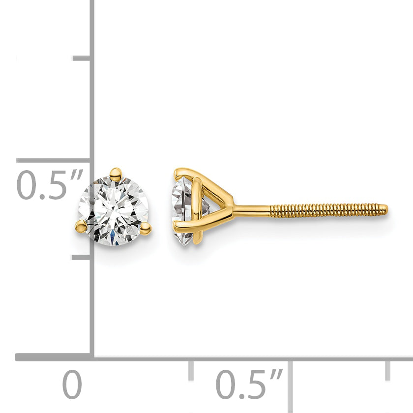 Lab Grown Diamond Gold 3-Prong Solitaire Earrings with Screw Backs - 14k Yellow Gold / 2/3 ctw. / VS/SI+ G+