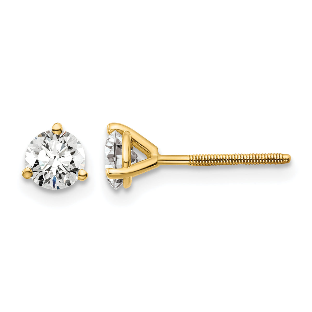 Lab Grown Diamond Gold 3-Prong Solitaire Earrings with Screw Backs - 14k Yellow Gold / 2/3 ctw. / VS+ F+
