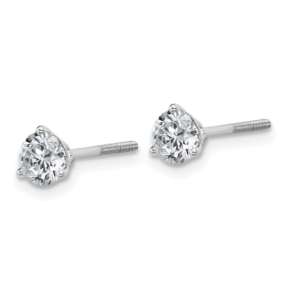 Lab Grown Diamond Gold 3-Prong Solitaire Earrings with Screw Backs - 18k White Gold / 1 ctw. / VS+ F+