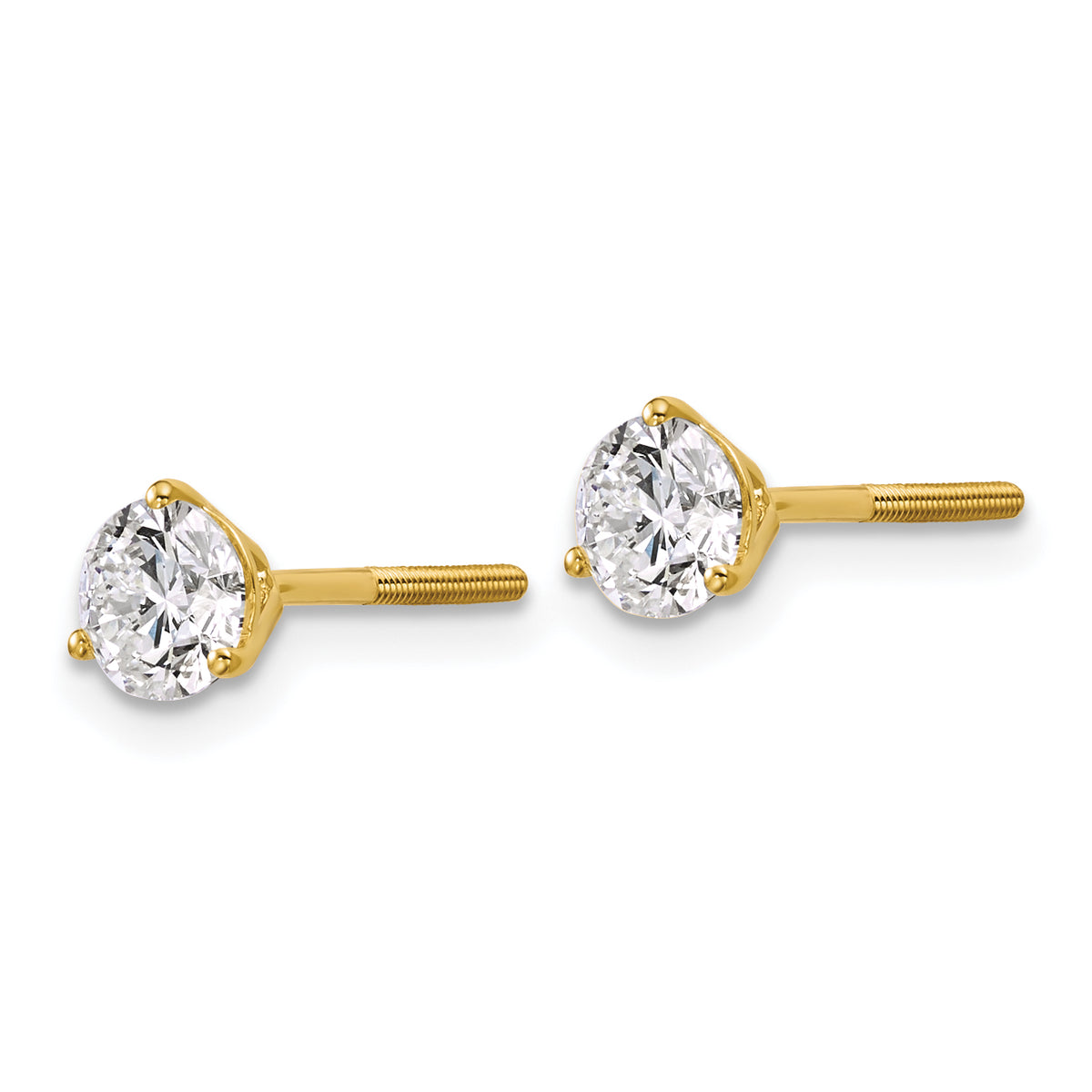 Lab Grown Diamond Gold 3-Prong Solitaire Earrings with Screw Backs - 18k Yellow Gold / 1 ctw. / VS+ F+
