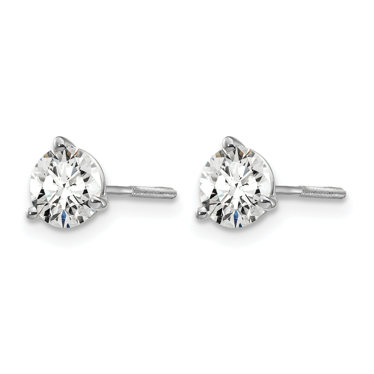 Lab Grown Diamond Gold 3-Prong Solitaire Earrings with Screw Backs - 14k White Gold / 1 ctw. / VS+ F+