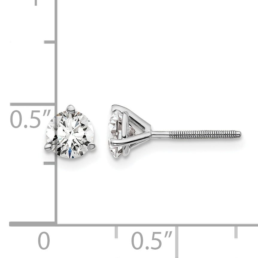 Lab Grown Diamond Gold 3-Prong Solitaire Earrings with Screw Backs - 14k White Gold / 1 ctw. / VS+ F+