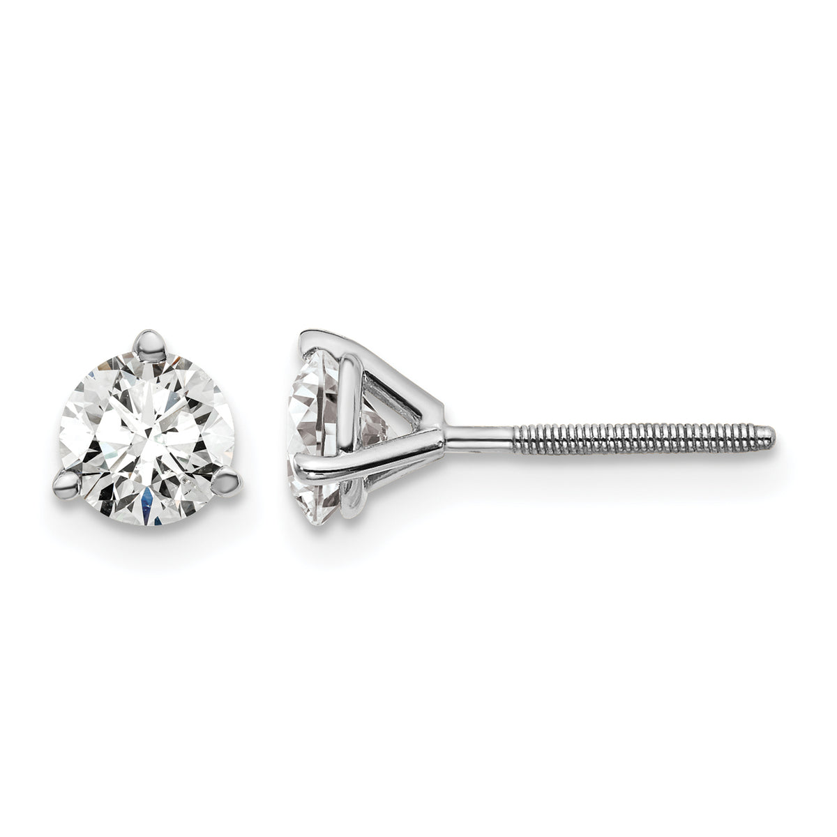 Lab Grown Diamond Gold 3-Prong Solitaire Earrings with Screw Backs - 14k White Gold / 1 ctw. / VS+ F+