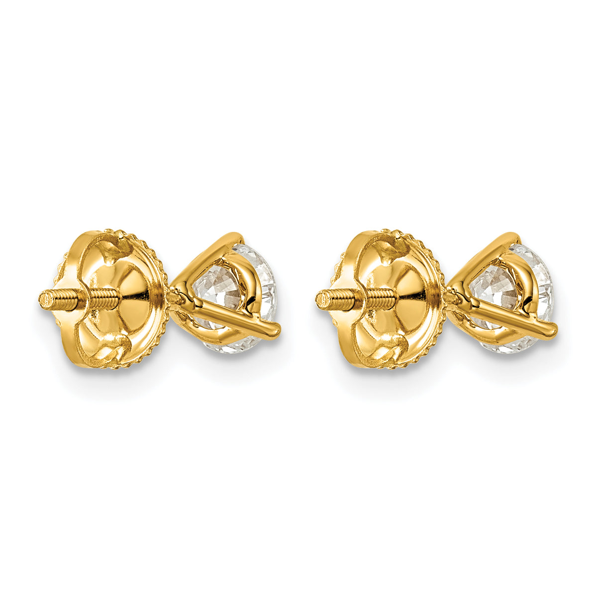 Lab Grown Diamond Gold 3-Prong Solitaire Earrings with Screw Backs - 14k Yellow Gold / 1 ctw. / VS+ F+