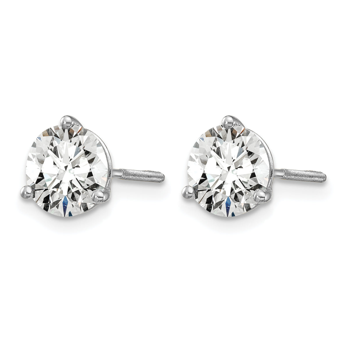 Lab Grown Diamond Gold 3-Prong Solitaire Earrings with Screw Backs - 14k White Gold / 1-1/2 ctw. / VS/SI+ G+ Certified