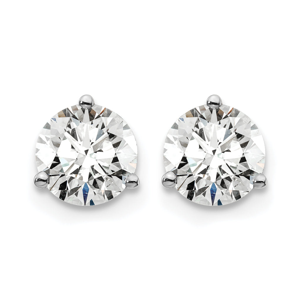 Lab Grown Diamond Gold 3-Prong Solitaire Earrings with Screw Backs - 14k White Gold / 1-1/2 ctw. / VS/SI+ G+ Certified