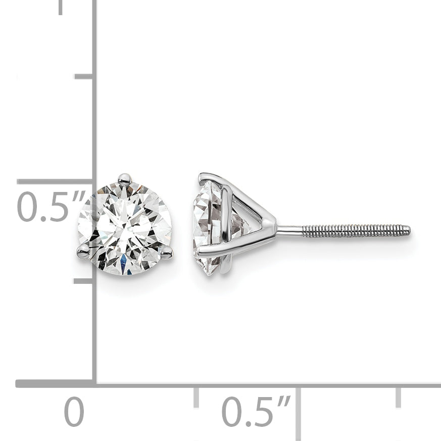 Lab Grown Diamond Gold 3-Prong Solitaire Earrings with Screw Backs - 14k White Gold / 1-1/2 ctw. / VS/SI+ G+ Certified