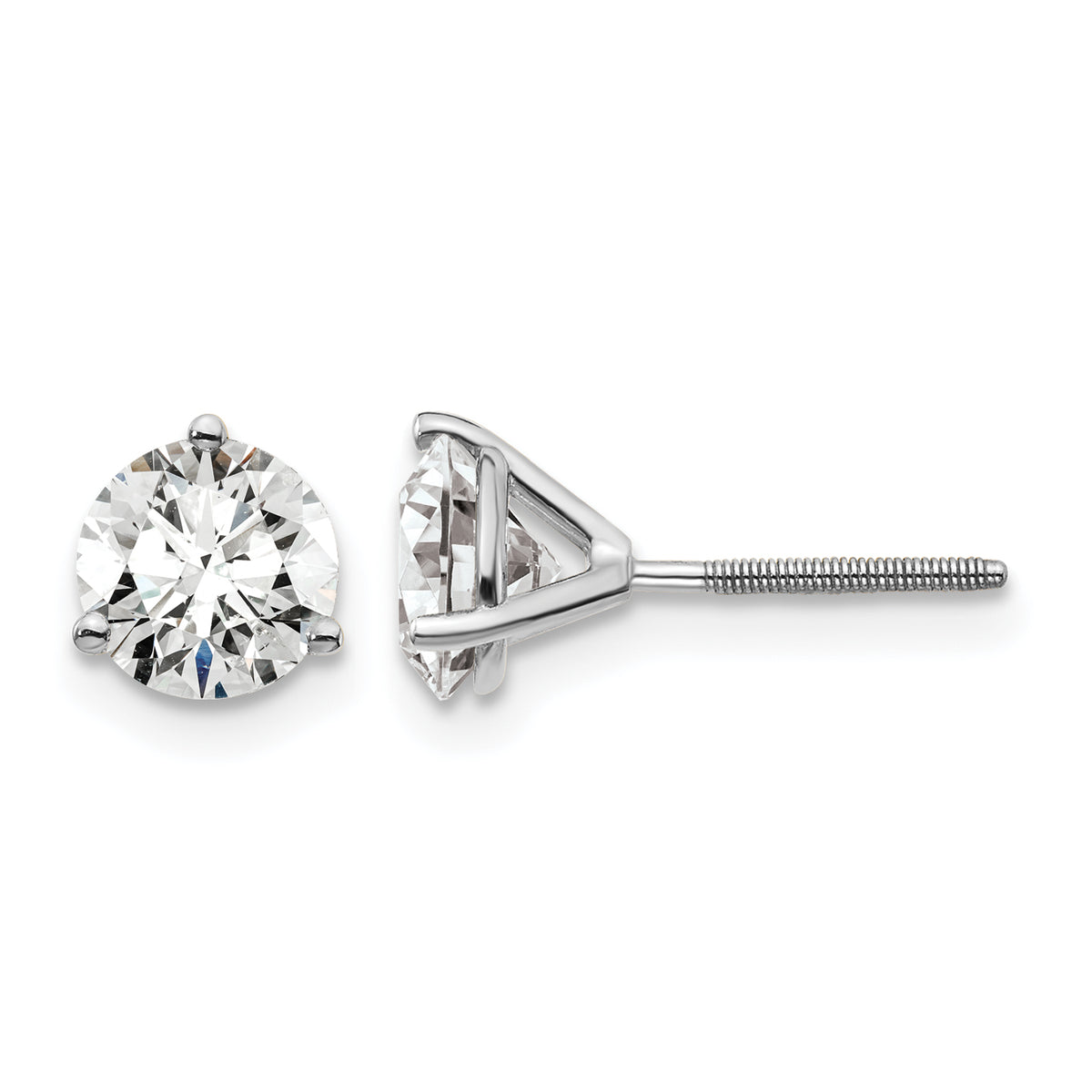 Lab Grown Diamond Gold 3-Prong Solitaire Earrings with Screw Backs - 14k White Gold / 1-1/2 ctw. / VS/SI+ G+ Certified