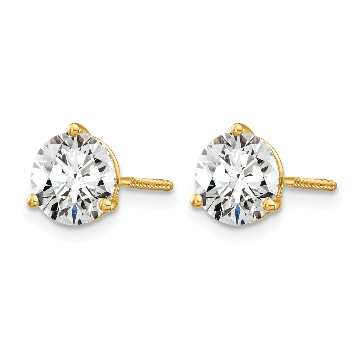 Lab Grown Diamond Gold 3-Prong Solitaire Earrings with Screw Backs - 14k Yellow Gold / 1-1/2 ctw. / VS/SI+ G+ Certified