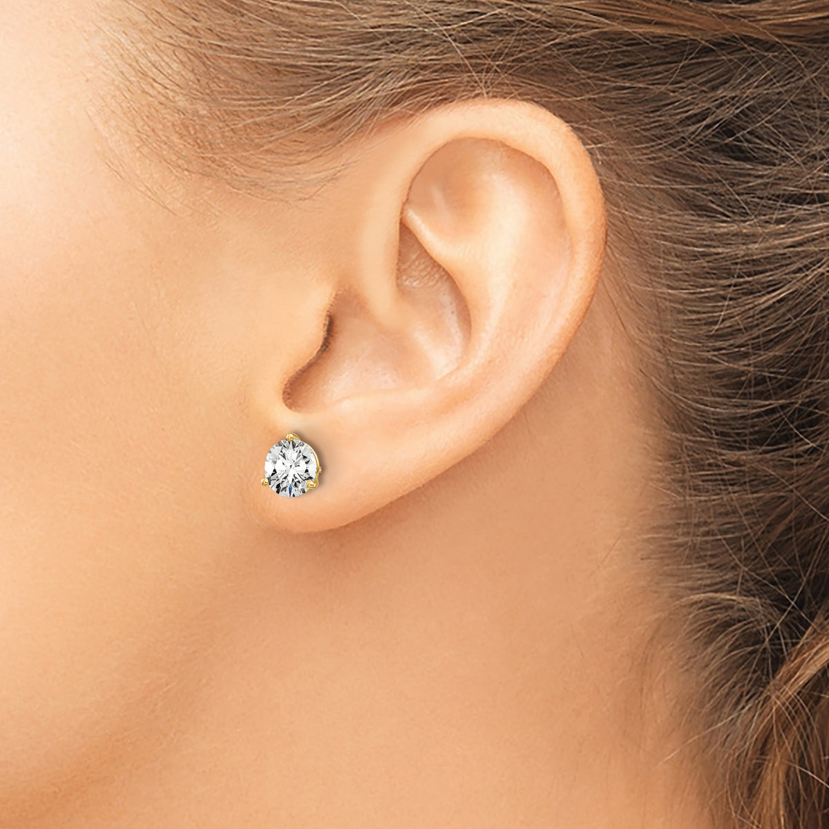 Lab Grown Diamond Gold 3-Prong Solitaire Earrings with Screw Backs - 14k Yellow Gold / 1-1/2 ctw. / VS/SI+ G+ Certified