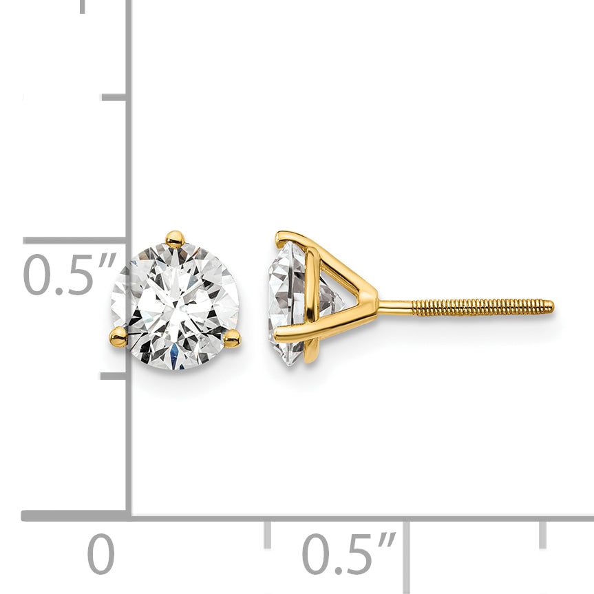 Lab Grown Diamond Gold 3-Prong Solitaire Earrings with Screw Backs - 14k Yellow Gold / 1-5/8 ctw. / VS+ F+