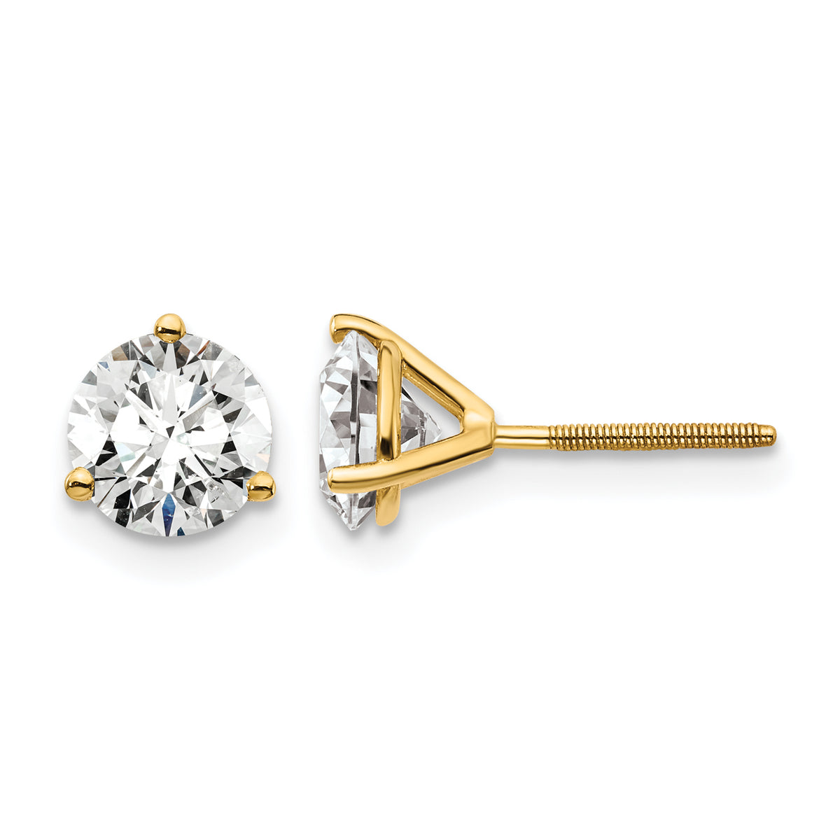 Lab Grown Diamond Gold 3-Prong Solitaire Earrings with Screw Backs - 14k Yellow Gold / 1-5/8 ctw. / VS+ F+