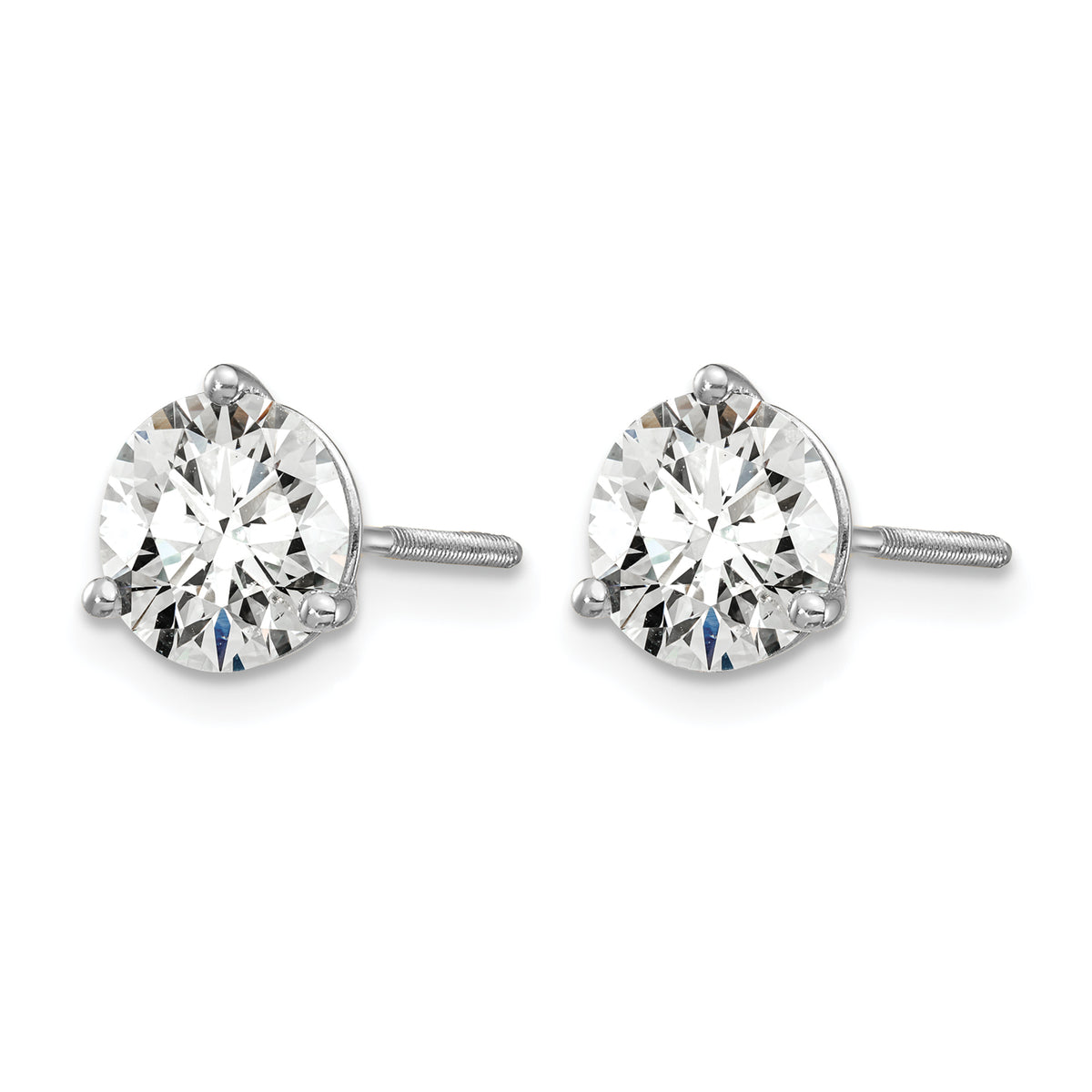 Lab Grown Diamond Gold 3-Prong Solitaire Earrings with Screw Backs - 14k White Gold / 1-3/4 ctw. / VS+ F+
