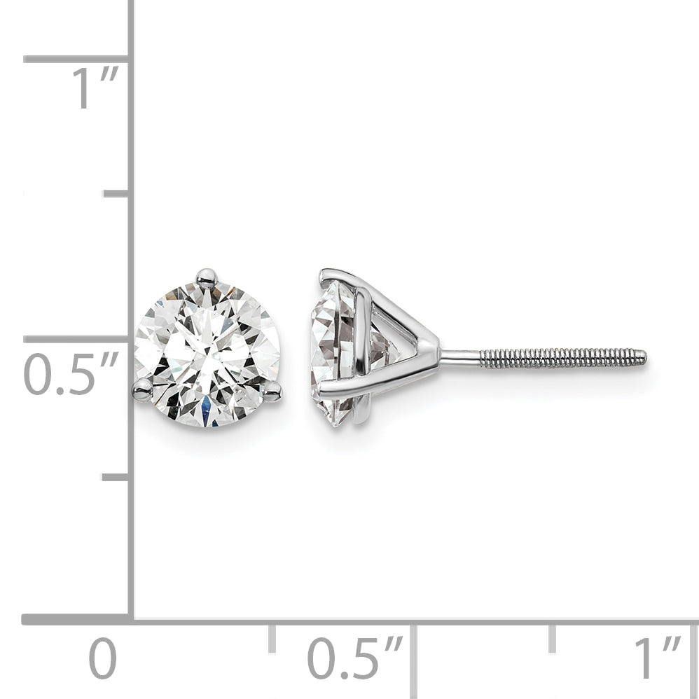 Lab Grown Diamond Gold 3-Prong Solitaire Earrings with Screw Backs - 14k White Gold / 1-3/4 ctw. / VS+ F+