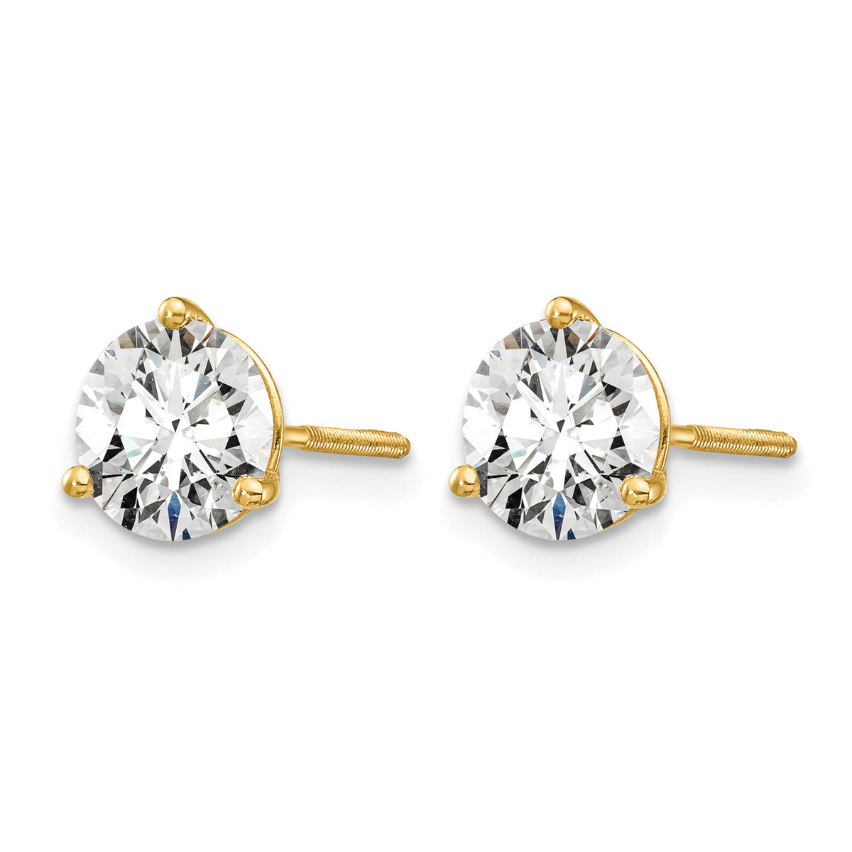 Lab Grown Diamond Gold 3-Prong Solitaire Earrings with Screw Backs - 14k Yellow Gold / 1-3/4 ctw. / VS+ F+